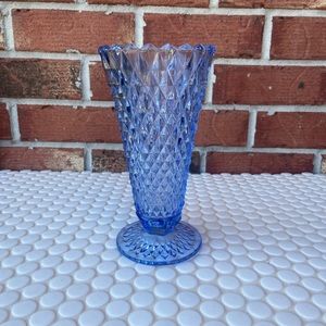 Indiana Glass Diamond Point Azure Blue 1996 Vintage Vase 8" Old Stock